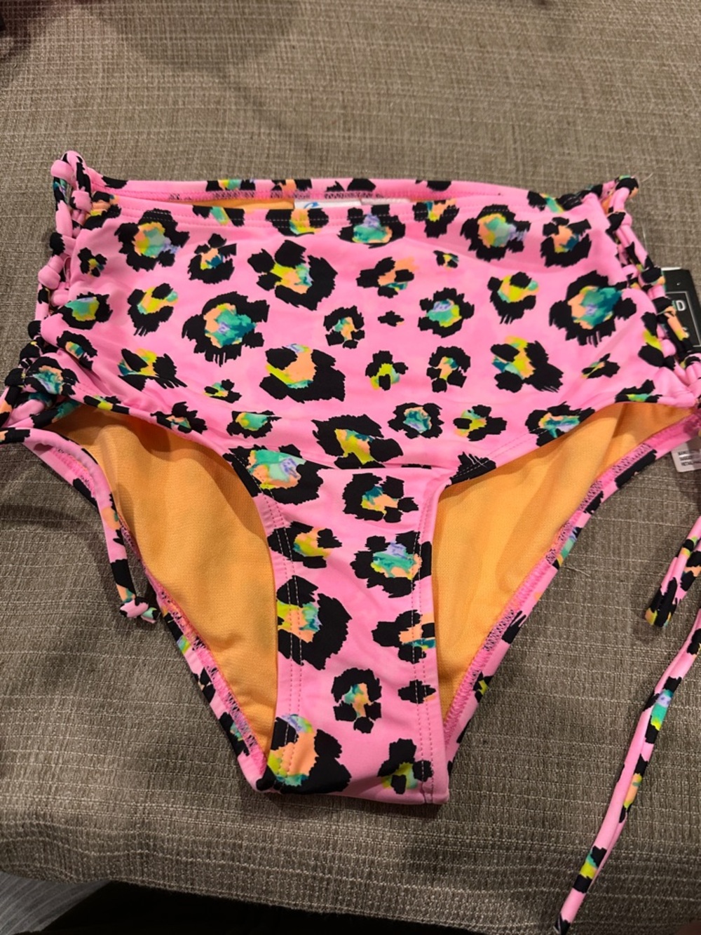 California Waves Pink Leopard-Print Bikini Bottoms with Neon Accents